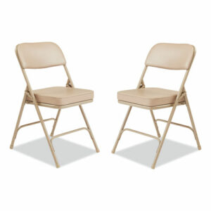 3200 Series 2" Vinyl Upholstered Double Hinge Folding Chair, Supports Up to 300lb, 18.5" Seat Height, Beige, 2/Carton
