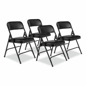 1200 Series Premium Vinyl Dual-Hinge Folding Chair, Supports Up to 500 lb, 17.75" Seat Height, Caviar Black, 4/Carton