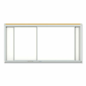 Horizontal Sliding Porcelain Magnetic Whiteboard, 96" x 48", White Surface, Anodized Aluminum Frame