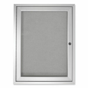 1 Door Enclosed Vinyl Bulletin Board with Satin Frame, 30" x 36", Silver Surface, Satin Aluminum Frame