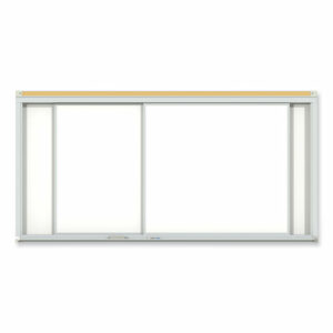 Horizontal Sliding Porcelain Magnetic Whiteboard, 72" x 48", White Surface, Anodized Aluminum Frame
