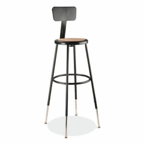 6200 Series 32"-39" Height Adjustable Heavy Duty Stool With Backrest, Supports Up to 500 lb, Brown Seat, Black Base