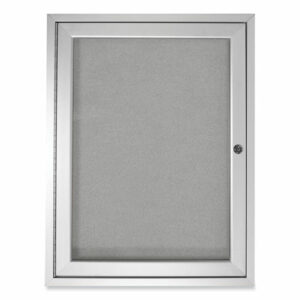 1 Door Enclosed Vinyl Bulletin Board with Satin Frame, 36" x 36", Silver Surface, Satin Aluminum Frame
