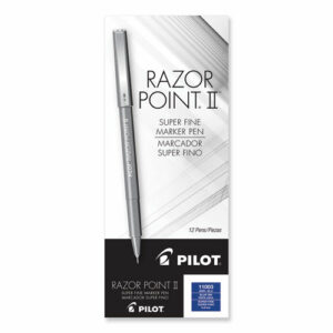 Razor Point II Super Fine Line Porous Point Pen, Stick, Super-Fine 0.2 mm, Blue Ink, Blue Barrel, Dozen