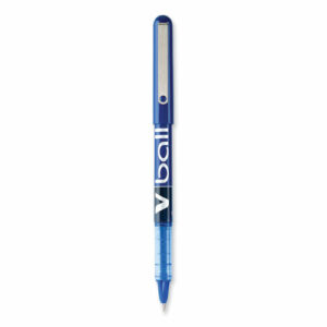 VBall Liquid Ink Rollerball Pen, Stick, Extra-Fine 0.5 mm, Blue Ink, Blue/Clear Barrel, Dozen