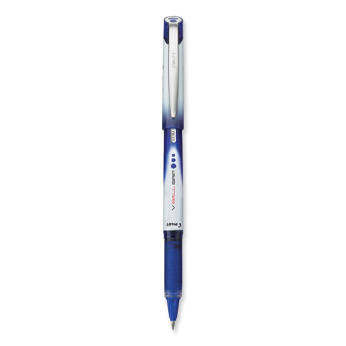 VBall Grip Liquid Ink Rollerball Pen, Stick, Extra-Fine 0.5 mm, Blue Ink, Blue/White Barrel, Dozen