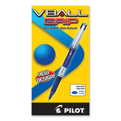 VBall Grip Liquid Ink Rollerball Pen, Stick, Extra-Fine 0.5 mm, Blue Ink, Blue/White Barrel, Dozen - Image 2