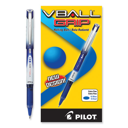 VBall Grip Liquid Ink Rollerball Pen, Stick, Extra-Fine 0.5 mm, Blue Ink, Blue/White Barrel, Dozen - Image 4