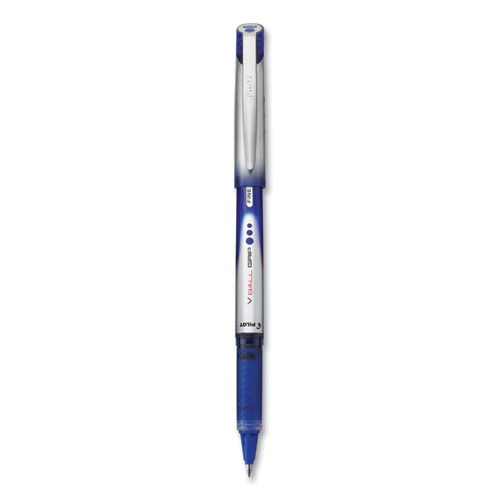 VBall Grip Liquid Ink Rollerball Pen, Stick, Fine 0.7 mm, Blue Ink, Blue/Silver Barrel, Dozen