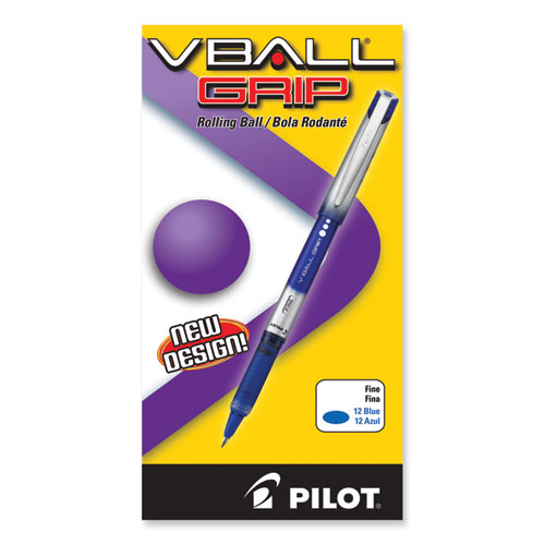 VBall Grip Liquid Ink Rollerball Pen, Stick, Fine 0.7 mm, Blue Ink, Blue/Silver Barrel, Dozen - Image 2