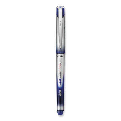 VBall Grip Liquid Ink Rollerball Pen, Stick, Fine 0.7 mm, Blue Ink, Blue/Silver Barrel, Dozen - Image 3