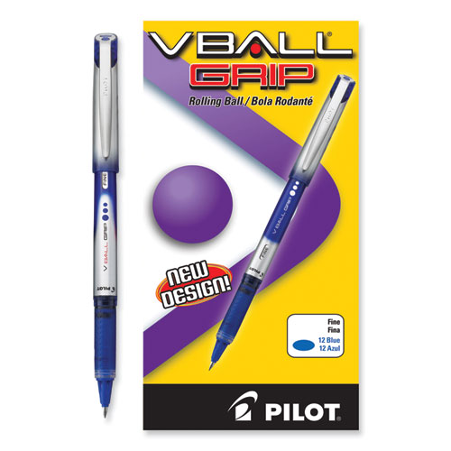 VBall Grip Liquid Ink Rollerball Pen, Stick, Fine 0.7 mm, Blue Ink, Blue/Silver Barrel, Dozen - Image 4