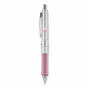 Dr. Grip Center of Gravity Breast Cancer Awareness Ballpoint Pen, Retractable, Medium 1 mm, Black Ink, Silver/Pink Barrel