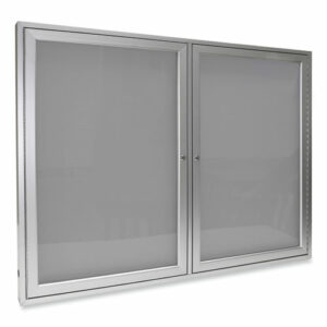 2 Door Enclosed Vinyl Bulletin Board with Satin Frame, 48" x 36", Silver Surface, Satin Aluminum Frame
