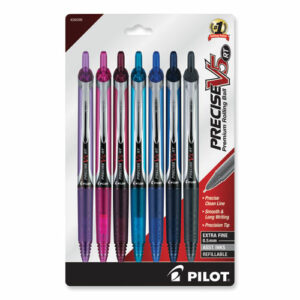 Precise V5RT Rollerball Pen, Retractable, Extra-Fine 0.5 mm, Assorted Ink and Barrel Colors, 7/Pack