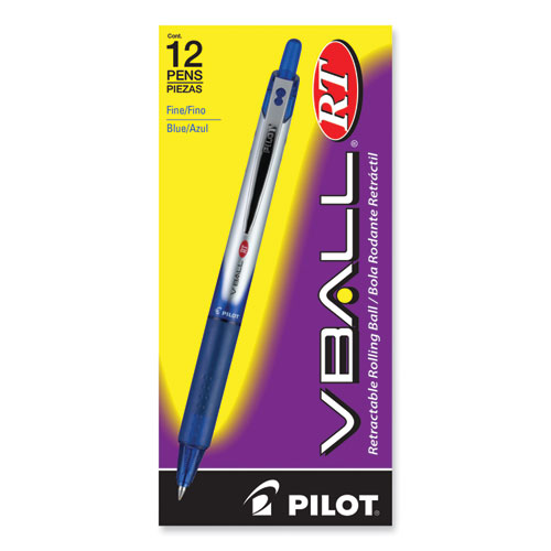 VBall RT Liquid Ink Rollerball Pen, Retractable, Fine 0.7 mm, Blue Ink, Blue/White Barrel - Image 2