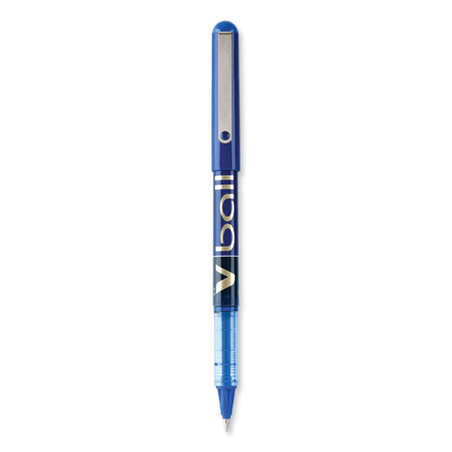VBall Liquid Ink Rollerball Pen, Stick, Fine 0.7 mm, Blue Ink, Blue/Clear Barrel, Dozen