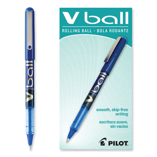 VBall Liquid Ink Rollerball Pen, Stick, Fine 0.7 mm, Blue Ink, Blue/Clear Barrel, Dozen - Image 3