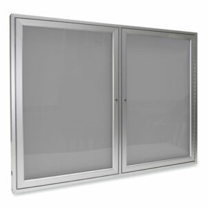 2 Door Enclosed Vinyl Bulletin Board with Satin Frame, 60" x 36", Silver Surface, Satin Aluminum Frame