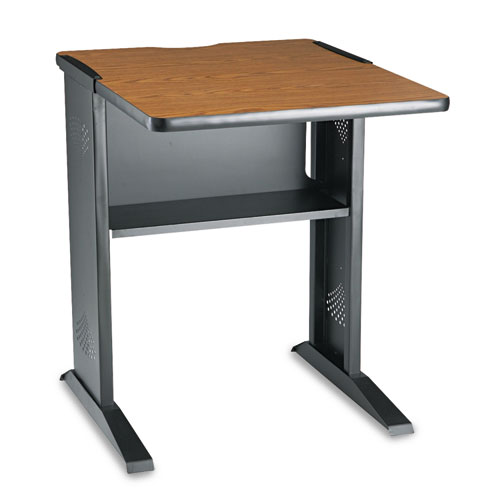 Fax/Printer Stand with Reversible Top, Metal, 1 Shelf, 23.5" x 28" x 30", Medium Oak/Black - Image 2