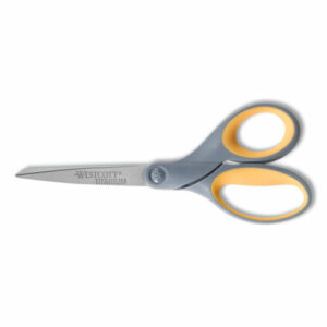 Titanium Bonded Scissors, 7" Long, 3" Cut Length, Straight Gray/Yellow Handle