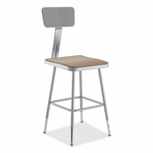 6300 Series Height Adjustable HD Square Seat Steel Stool with Back, Supports Up to 500 lb, 18"-26" Seat Height, Brown/Gray