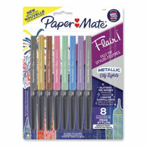 Flair Metallic Porous Point Pen, Stick, Medium 0.7 mm, Assorted Ink and Barrel Colors, 8/Pack