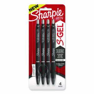 S-Gel High-Performance Gel Pen, Retractable, Extra-Fine 0.38 mm, Black Ink, Black Barrel, 4/Pack