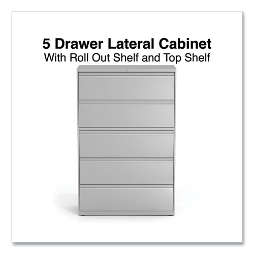 Lateral File, 5 Legal/Letter/A4/A5-Size File Drawers, 1 Roll-Out Posting Shelf, Light Gray, 42" x 18.63" x 67.63" - Image 2