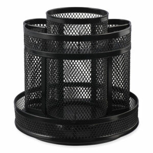 Metal Mesh Rotating Desktop Organizer, 8 Compartments, Metal Mesh, 6.5" Diameter x 6.13"h, Black