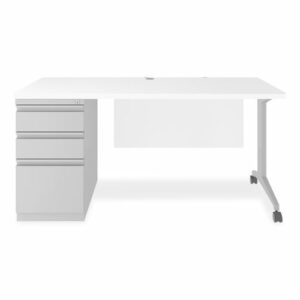 Alera Modern Teacher Series Pedestal Desk, Left-Side Pedestal: Box/Box/File, 60" x 24" x 28.75", White/Silver