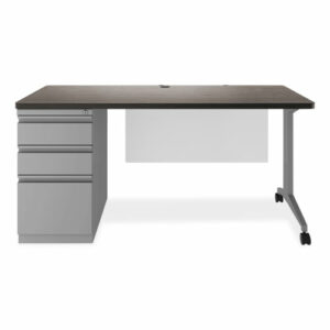 Alera Modern Teacher Series Pedestal Desk, Left-Side Pedestal: Box/Box/File, 60" x 24" x 28.75", Charcoal Woodgrain/Gray