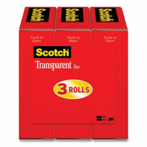 Transparent Tape, 1" Core, 0.75" x 27.77 yds, Crystal Clear, 3/Pack