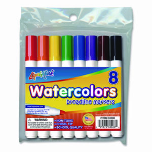 Broadline Watercolor Markers, Broad Chisel Tip, Assorted Colors, 8/Set