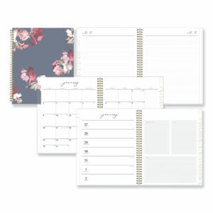 Life Note-It Leah Weekly/Monthly Notes Planner, Floral Artwork, 11 x 8.5, Gray/Pink/White Cover, 12-Month (Jan to Dec): 2025