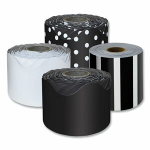 Rolled Scalloped Border Set, (2) Solid Colors, (1) Horizontal Stripes, (1) Polka Dots, 2.25" x 65 ft, Assorted Colors, 4/Set