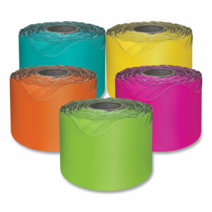 Rolled Scalloped Border Set, 2.25" x 65 ft, Assorted Colors, 5/Set
