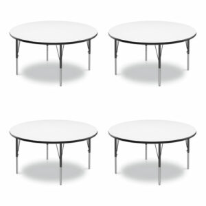 Dry Erase Markerboard Activity Tables, Round, 42" x 19" to 29", White Top, Black Legs, 4/Pallet