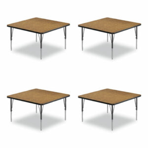Adjustable Activity Tables, Square, 48" x 48" x 19" to 29", Medium Oak Top, Black Legs, 4/Pallet
