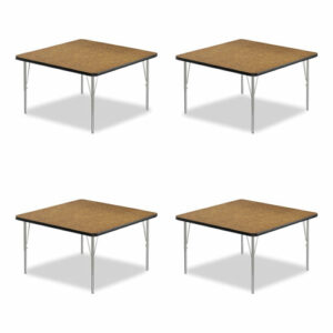 Adjustable Activity Tables, Square, 48" x 48" x 19" to 29", Medium Oak Top, Silver Legs, 4/Pallet