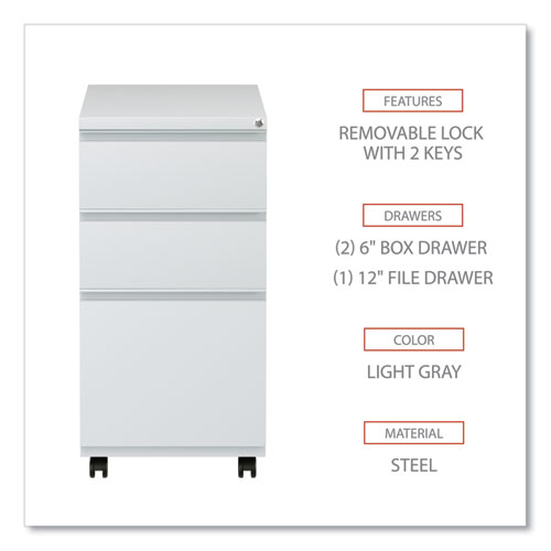 File Pedestal with Full-Length Pull, Left/Right, 3-Drawers: Box/Box/File, Legal/Letter, Light Gray, 14.96" x 19.29" x 27.75" - Image 3
