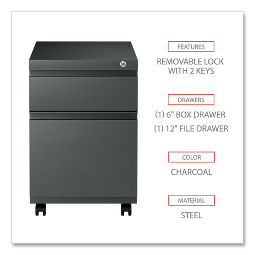 File Pedestal with Full-Length Pull, Left or Right, 2-Drawers: Box/File, Legal/Letter, Charcoal, 14.96" x 19.29" x 21.65" - Image 3