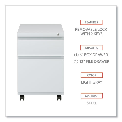 File Pedestal with Full-Length Pull, Left or Right, 2-Drawers: Box/File, Legal/Letter, Light Gray, 14.96" x 19.29" x 21.65" - Image 3