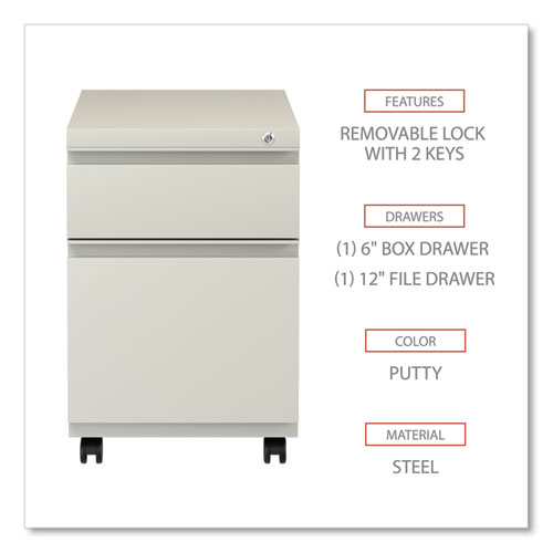 File Pedestal with Full-Length Pull, Left or Right, 2-Drawers: Box/File, Legal/Letter, Putty, 14.96" x 19.29" x 21.65" - Image 3