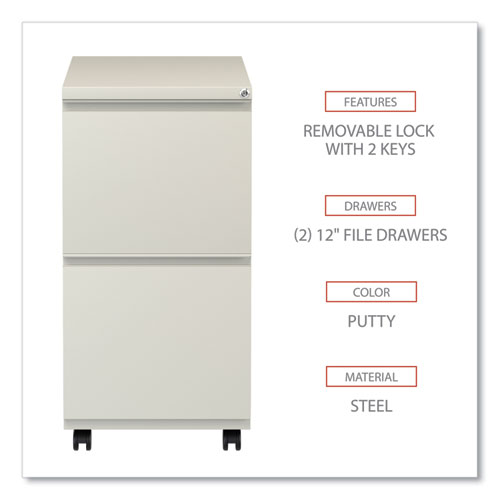 File Pedestal with Full-Length Pull, Left or Right, 2 Legal/Letter-Size File Drawers, Putty, 14.96" x 19.29" x 27.75" - Image 3