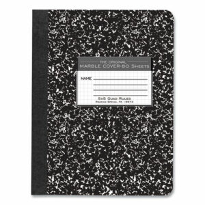 Hardcover Marble Composition Book, Quadrille Rule (5 sq/in), Black Marble Cover, (80) 9.75 x 7.5 Sheets, 48/Carton