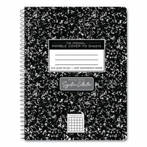 Spring Signature Composition Notebook, Quadrille Rule (5 sq/in), Black Marble Cover, (70) 9.75 x 7.5 Sheets, 24/Carton