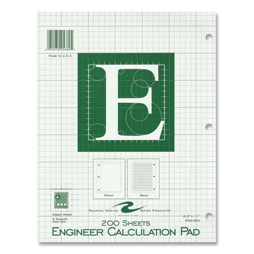 Engineer Pad, (0.5" Margins), Quad Rule (5 sq/in, 1 sq/in), 200 Light Green 8.5 x 11 Sheets/Pad, 12/Carton - Image 7