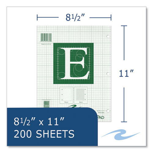 Engineer Pad, (0.5" Margins), Quad Rule (5 sq/in, 1 sq/in), 200 Light Green 8.5 x 11 Sheets/Pad, 12/Carton - Image 8