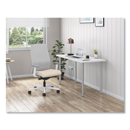 Ignition 2.0 4-Way Stretch Mid-Back Task Chair, White Adjustable Lumbar Support, Biscotti Seat, Fog Back, White Base - Image 3